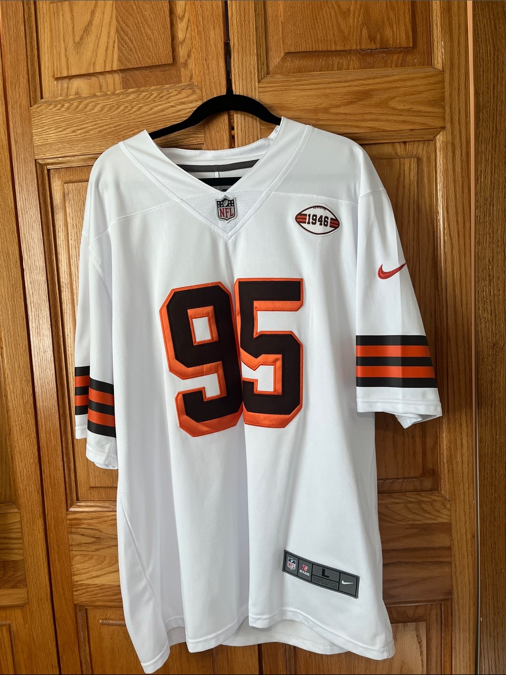 Nike White Cleveland Browns #95 Game Jersey with Orange and Brown Accents